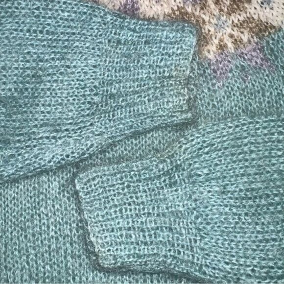 Studio Michelle Stuart Sweater Womens M Teal Mohair Wool Blend Hand Knit Nordic - Picture 8 of 12
